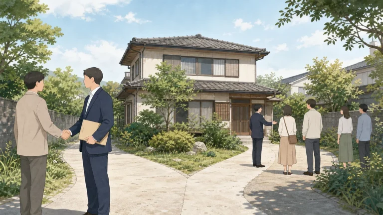 相続した空き家を不動産会社の買取と仲介のどちらで売るか比較する場面のイラスト