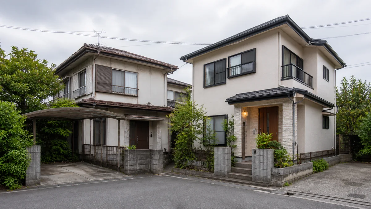 状態の異なる二つの架空の日本家屋を並べ、売却と賃貸の準備の違いを考える景観