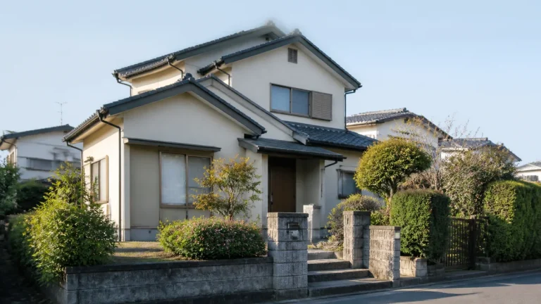 売るか貸すかを検討する、静かな住宅地に建つ架空の空き家